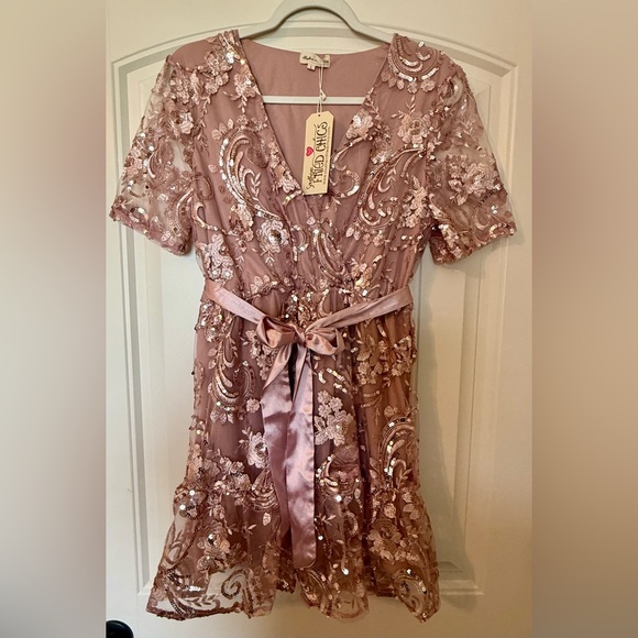 Southern Fried Chics Dresses & Skirts - Southern Fried Chics Ladies Rose/Pink Dress with Sequin & Embroidery NWT’s Sz L
